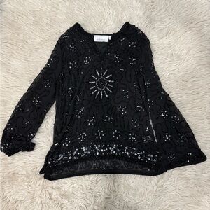 Chic Black Beaded Women's Tunic
